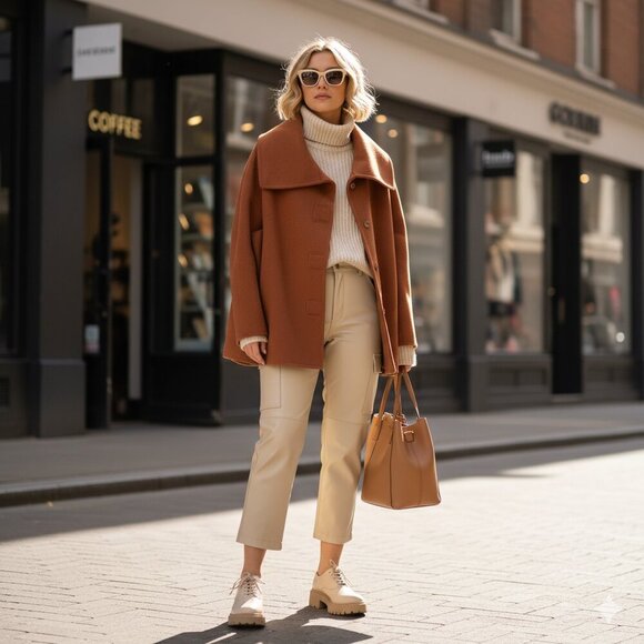 EUC Chepe Italy brown collared button up cape Size SM - Picture 1 of 5